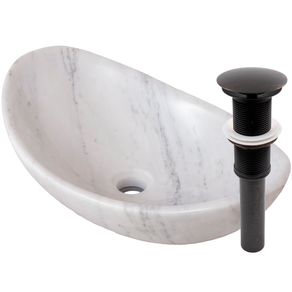 Novatto Carrera White Marble Slipper Vessel Sink and Oil Rubbed Bronze Umbrella Drain NOSV-CWSORB - main